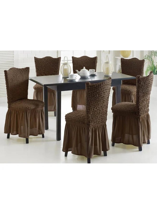 6-Piece Turkish Cotton Stretchable Chair Covers Set Brown 100x50cm